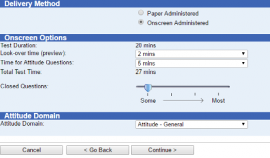 Screenshot of page with titles Delivery Method, Onscreen options, Attitude Domain.