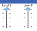 Two vertical sliders with five evenly spaced notches on each. From left to right, headings say Level 5 and Level 6. Indicator is on the top notch of each slider.