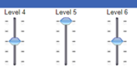 Three vertical sliders with five evenly spaced notches. Left to right, headings say Level 4, Level 5 and Level 6. Indicator is on the third notch up of level 4, the top notch of level 5 and the third notch up of level 6.