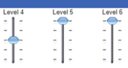 Three vertical sliders with five evenly spaced notches. Left to right, headings say Level 4, Level 5 and Level 6. Indicator is on the third notch up of level 4, the top notches of level 5 and level 6.