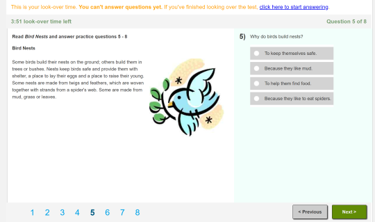 Screenshot of student portal showing side-by-side display of a reading passage and questions.